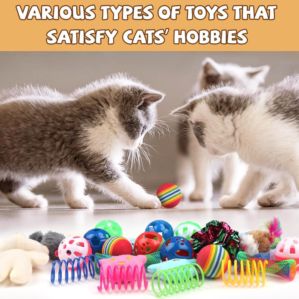 30 Piece Cat Toy Set - Interactive Kitten Toys with Wand Balls Springs and Bells