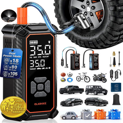 Cordless Tire Inflator – 150PSI Portable Air Compressor with Dual Power, Digital Gauge & LED Light