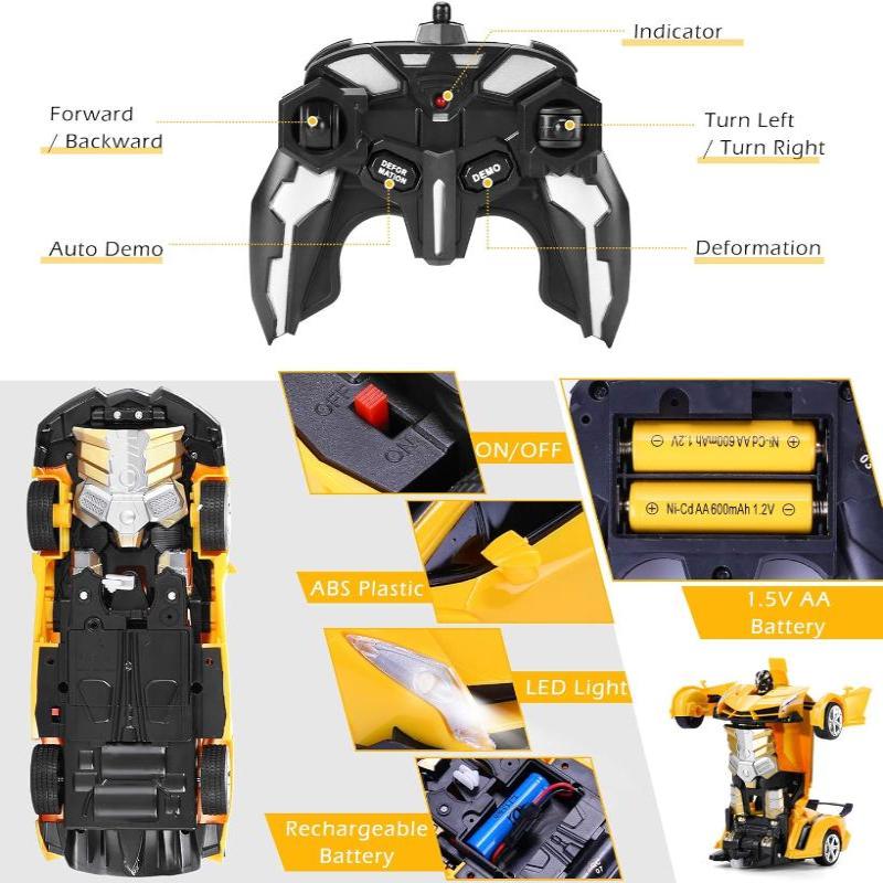 Transform Robot RC Cars Contains All Batteries: One-Button Deformation and 360 Degree Rotating Drifting