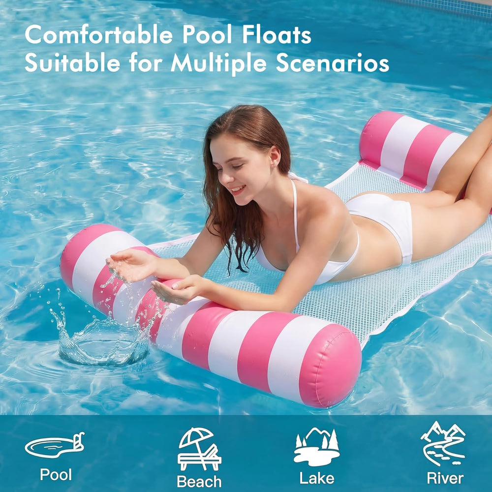 4 Pack Inflatable Pool Floats - Water Hammock Loungers for Summer Fun