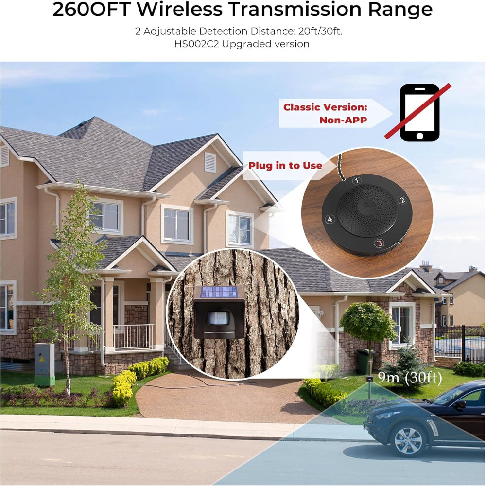 Wireless Driveway Alarm Solar Motion Sensor System - Long Range Outdoor Security Alert