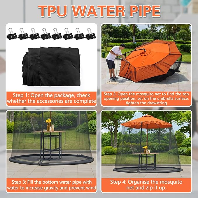 Patio Mosquito Netting – Outdoor Umbrella Mosquito Net for Patio and Garden with Adjustable Elastic Cord and Zipper   Open Box