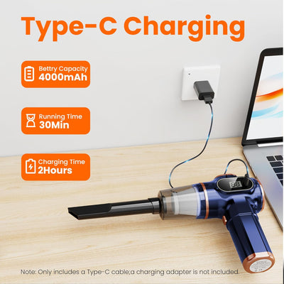 Portable Cordless Car Vacuum - Rechargeable Handheld Cleaner with Multi Nozzles LCD
