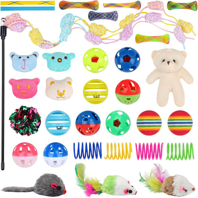 30 Piece Cat Toy Set - Interactive Kitten Toys with Wand Balls Springs and Bells