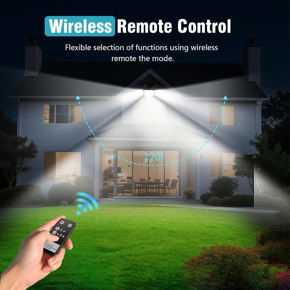 2-Pack Solar Motion Sensor Flood Lights with 3 Adjustable Heads and 200 LEDs