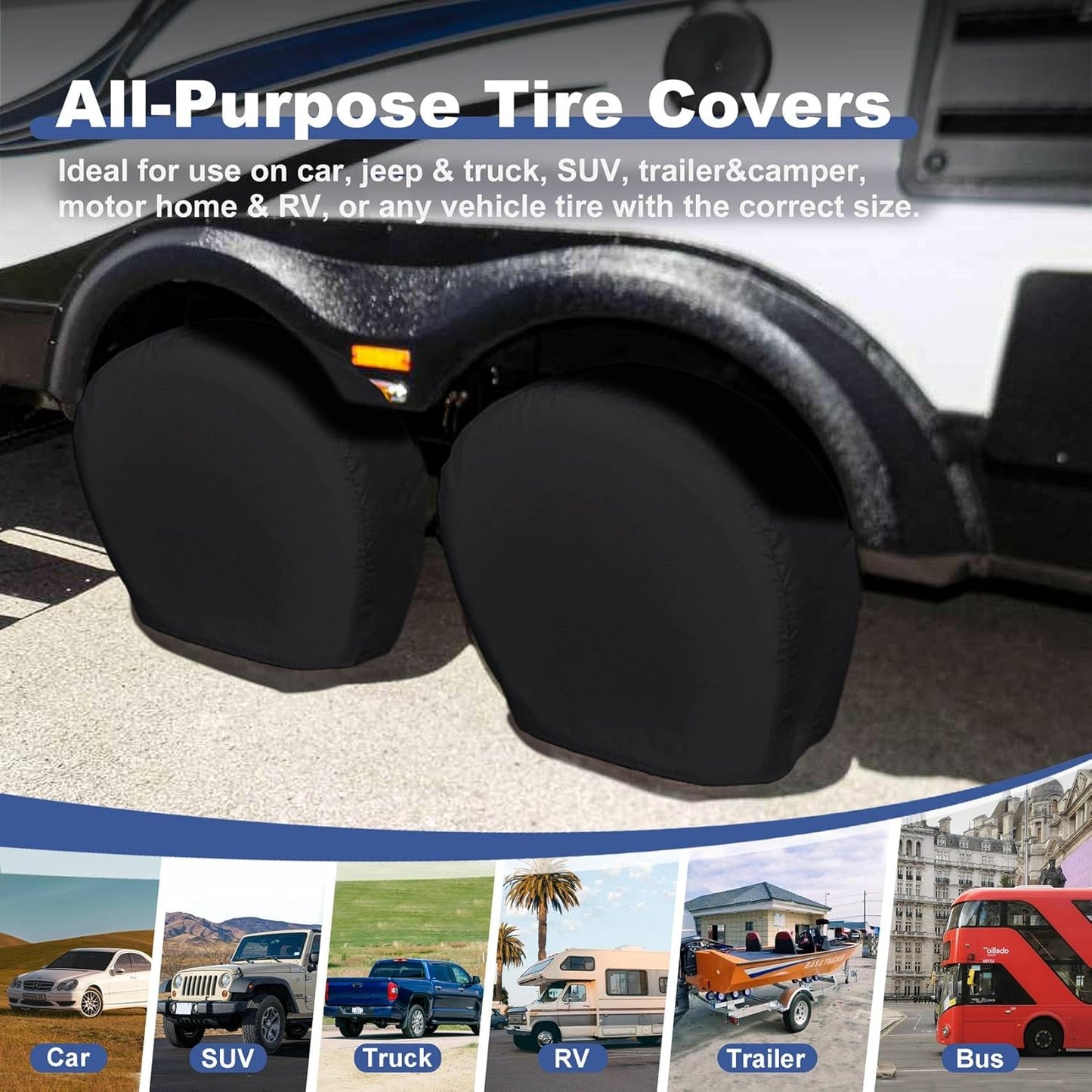 Explore Land Tire Covers – 4 Pack Heavy-Duty Wheel Protectors (26–28.75 Inch Tires), Black