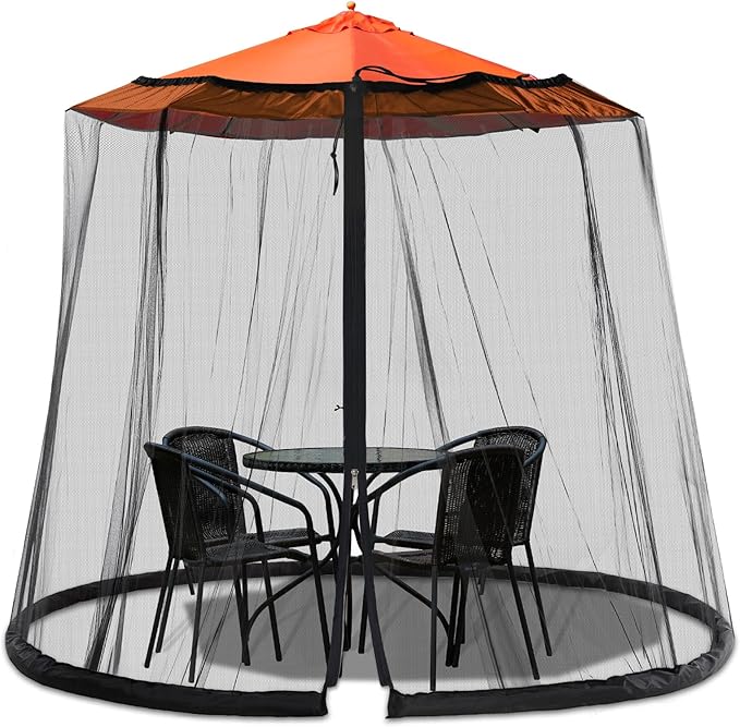 Patio Mosquito Netting – Outdoor Umbrella Mosquito Net for Patio and Garden with Adjustable Elastic Cord and Zipper   Open Box