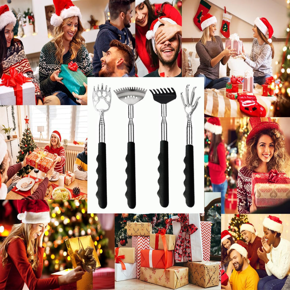 4-Pack Telescoping Back Scratcher Set – Extendable Metal Back Massager with Rubber Handles