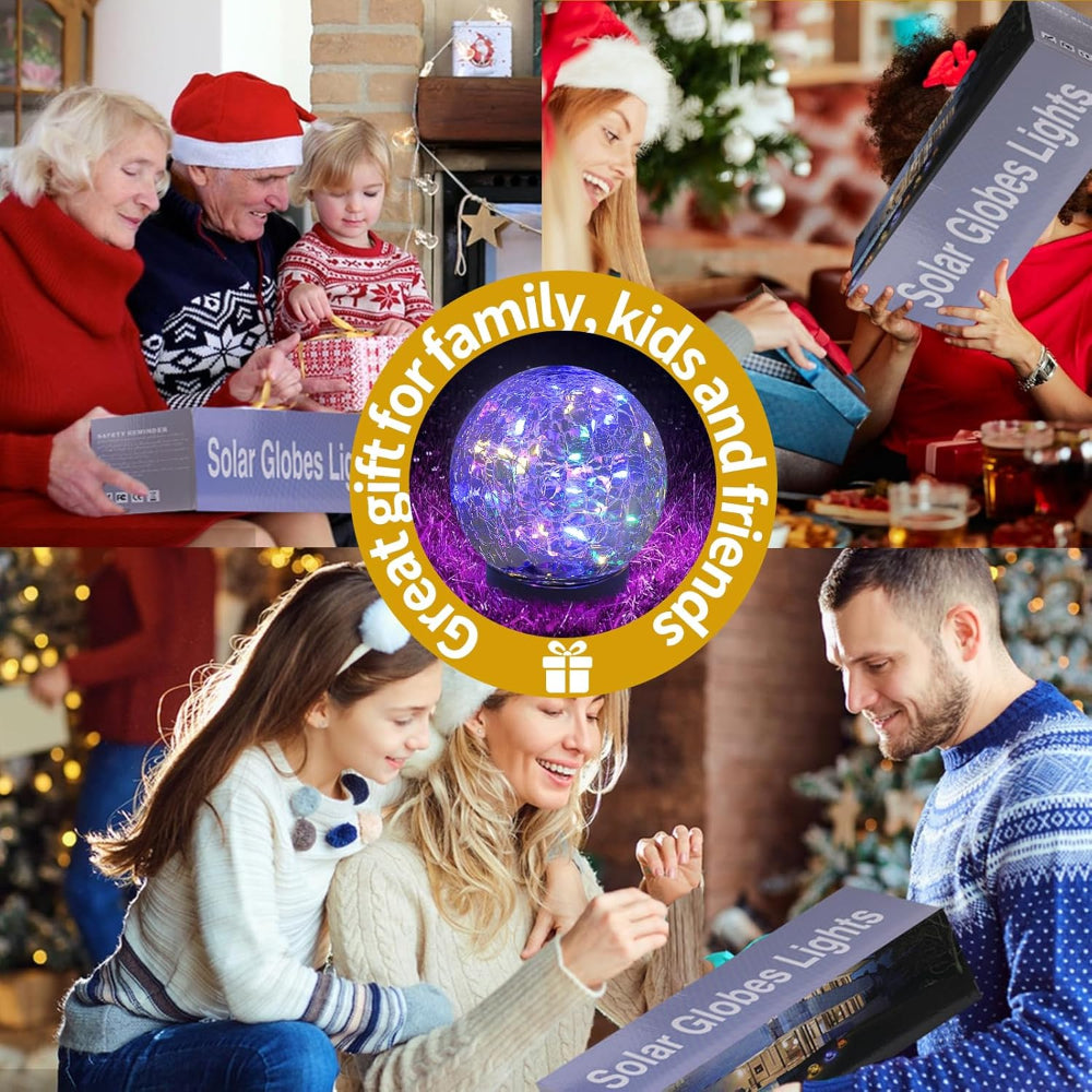 2-Pack Solar Globe Garden Lights – Cracked Glass Ball Outdoor Decor, Waterproof Solar Orbs