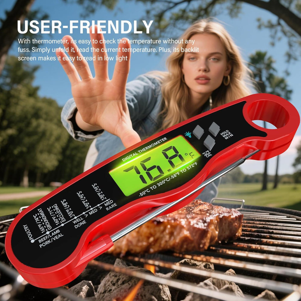 Digital Instant Read Meat Thermometer – Waterproof Backlit Food Thermometer for Grill & Kitchen