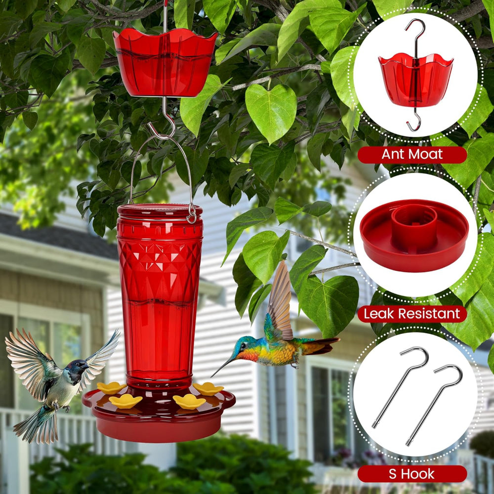 2 Pack Glass Hummingbird Feeders - Hanging Outdoor Bird Feeders with Ant Moat