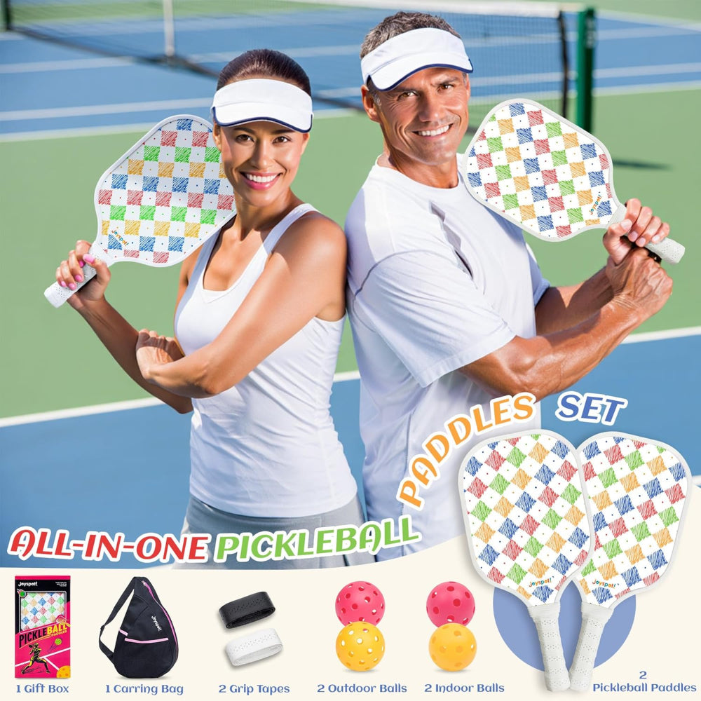 Set of 2 Pickleball Paddles with Balls and Carry Bag - Lightweight Fiberglass Paddles