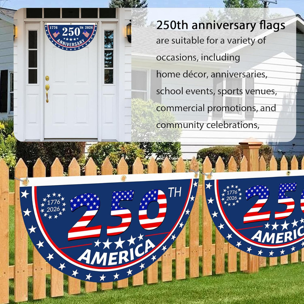 2-Pack USA Anniversary Fan Flags - Patriotic Outdoor Hanging Porch Yard Decorations