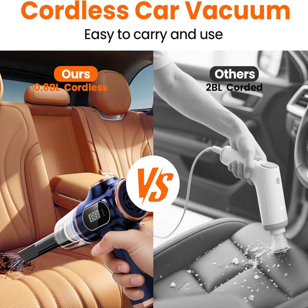 Portable Cordless Car Vacuum - Rechargeable Handheld Cleaner with Multi Nozzles LCD