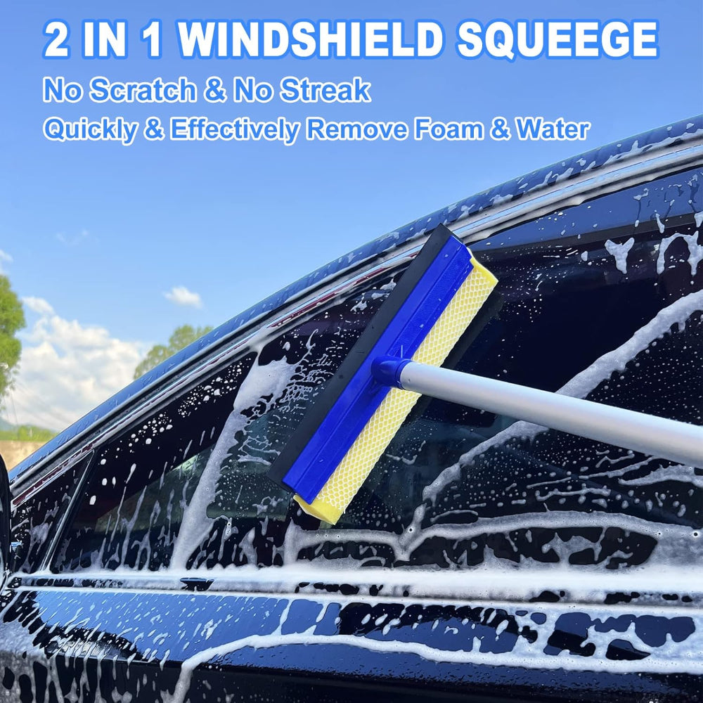 Car Wash Brush Kit – 62-Inch-Long Handle, Chenille Mop, Squeegee, Towels, Detailing Tools