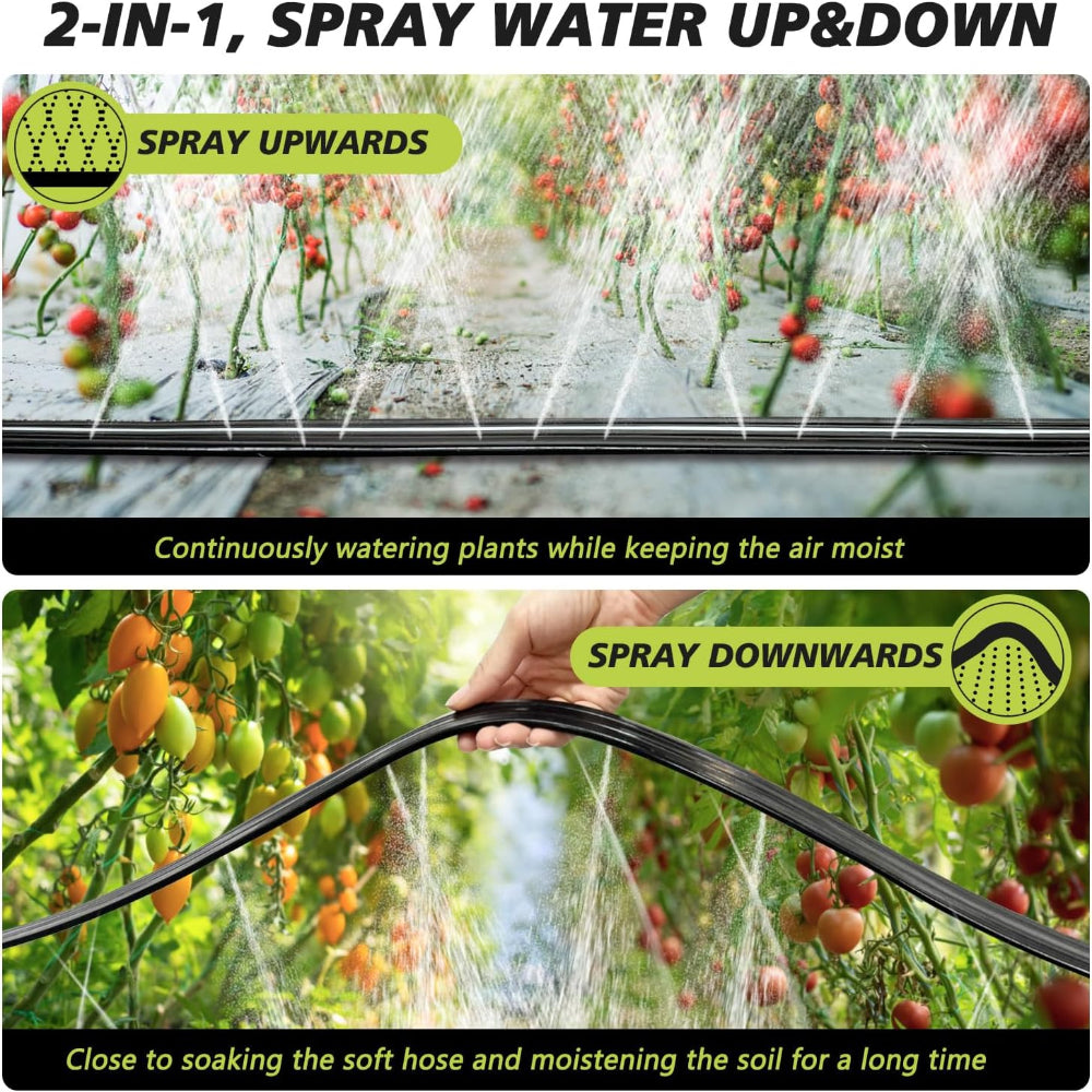 25FT Soaker Hose - Flat Irrigation Hose with Garden Staples for Lawn Garden Watering