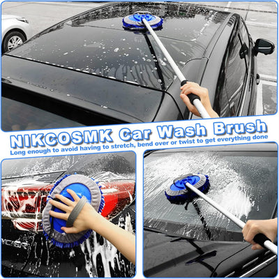 Car Wash Brush Kit – 62-Inch-Long Handle, Chenille Mop, Squeegee, Towels, Detailing Tools