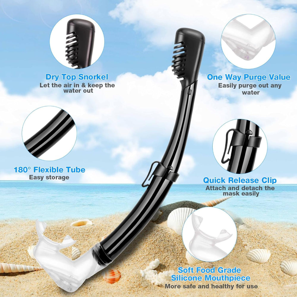 Adult Snorkeling Gear Set - Panoramic Anti Fog Snorkel - Mask with Travel Bag