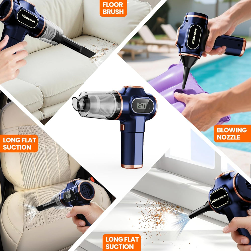 Portable Cordless Car Vacuum - Rechargeable Handheld Cleaner with Multi Nozzles LCD