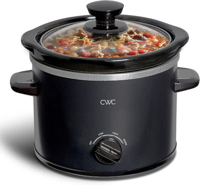 2QT Mini Electric Slow Cooker – Round Stoneware Pot with Tempered Glass Lid, Adjustable Settings, Dishwasher Safe, Cool-Touch Handles