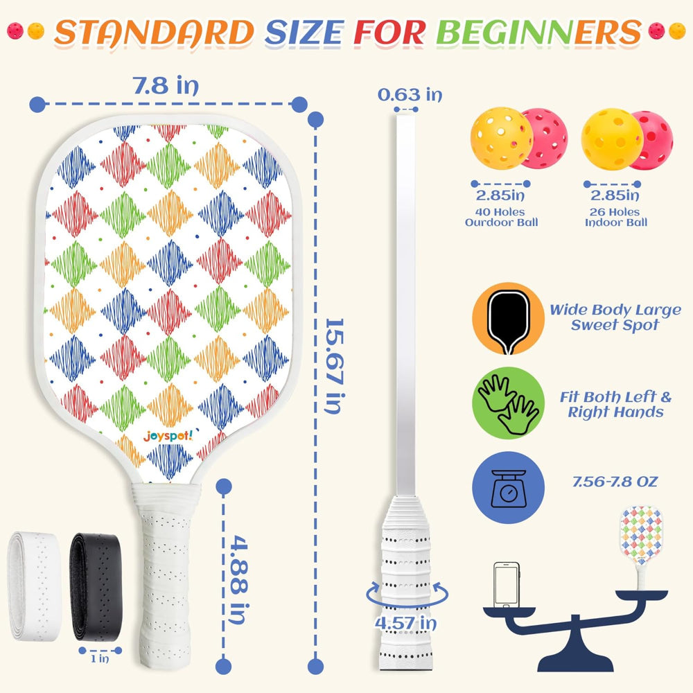 Set of 2 Pickleball Paddles with Balls and Carry Bag - Lightweight Fiberglass Paddles