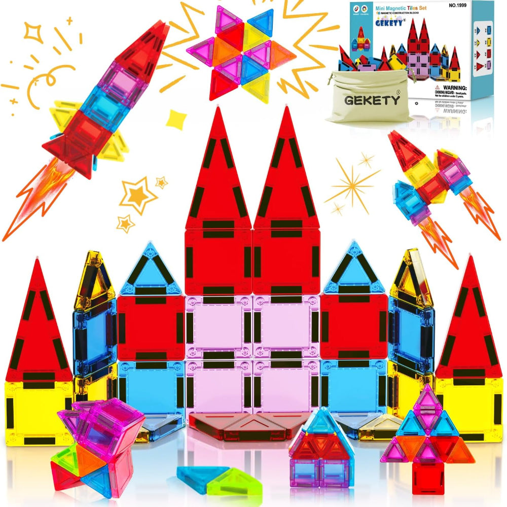32-Piece Mini Magnetic Tiles for Kids – STEM Building Set, Educational ...