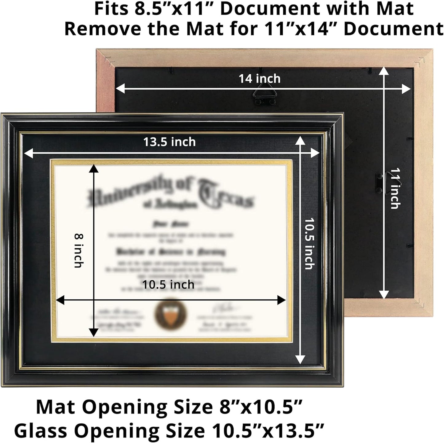 GraduationMall 8.5x11 Diploma Frame – Black & Gold Elegant Finish