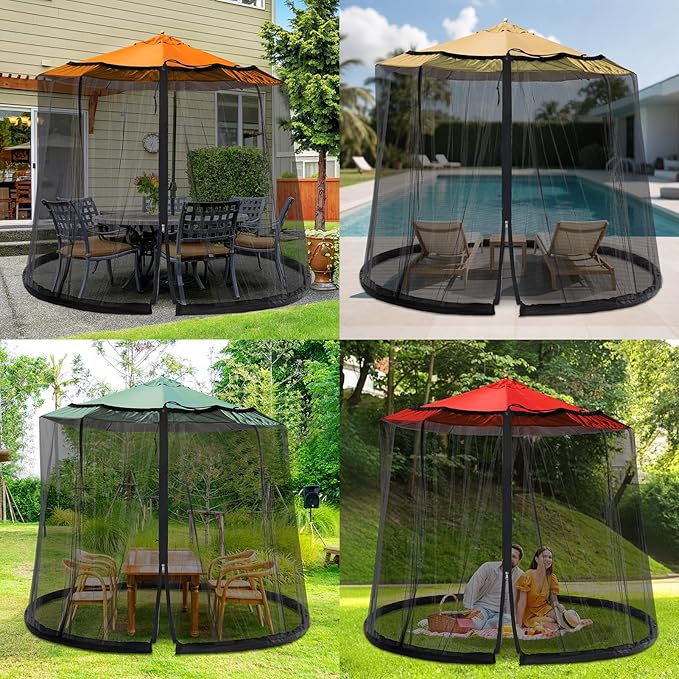 Patio Mosquito Netting – Outdoor Umbrella Mosquito Net for Patio and Garden with Adjustable Elastic Cord and Zipper   Open Box