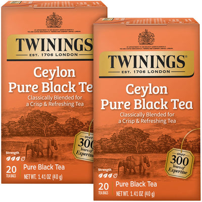 Twinings of London Ceylon Pure Black Tea Bags, 20 Count (Pack of 2)