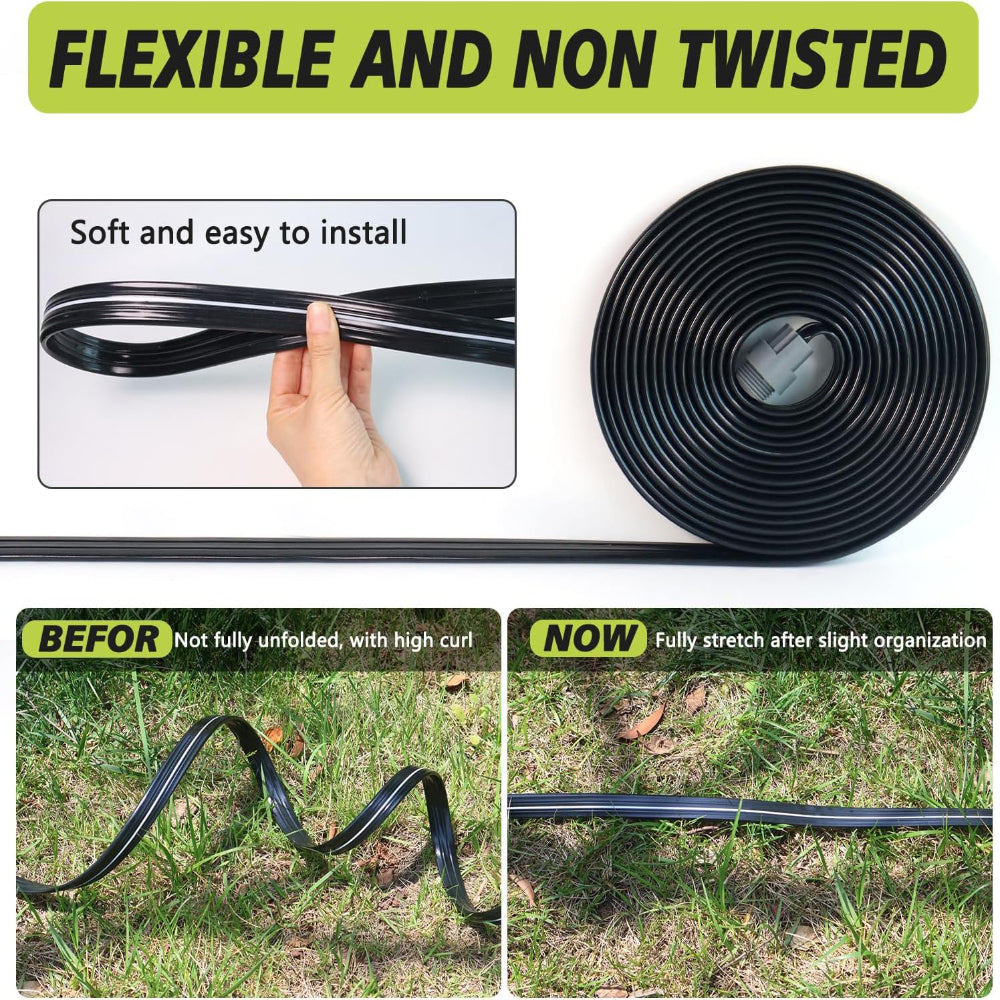 25FT Soaker Hose - Flat Irrigation Hose with Garden Staples for Lawn Garden Watering