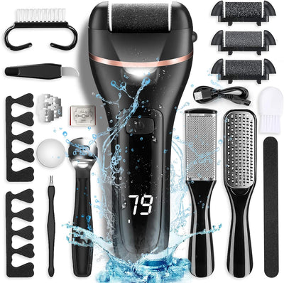 22 in 1 Professional Pedicure Kit - Electric Callus Remover for Feet with Rechargeable Waterproof ,Foot Care Tools Wet & Dry Foot File for Dead Skin&Cracked Heel or Rough Hand with 3 Roller Heads 2 Speed