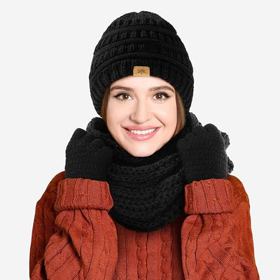 Kids Winter Beanie Hat, Scarf &amp; Gloves Set – Fleece Lined Cold Weather Accessories