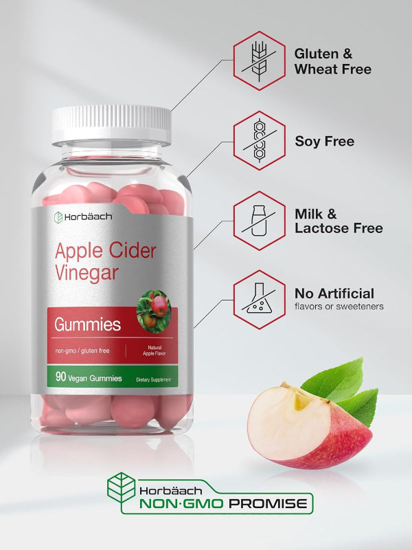  Vegan Apple Cider Vinegar Gummies 90 Count, Non-GMO, Gluten-Free ACV Supplement