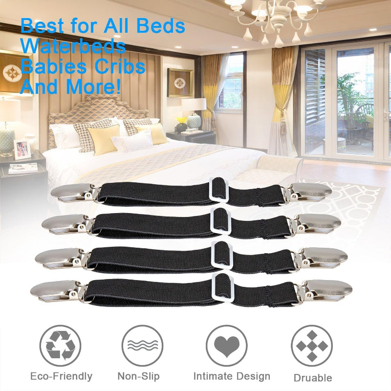  4Pcs Adjustable Bed Sheet Fasteners with Elastic Straps for Mattress and Sofa