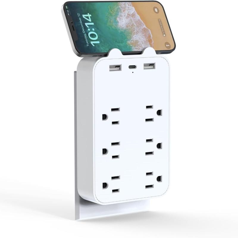 USB Wall Charger Surge Protector 6 Outlet Extender with 3 USB Charging Ports 