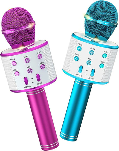 2 Pack Kids Karaoke Microphones, Portable, Wireless & Bluetooth