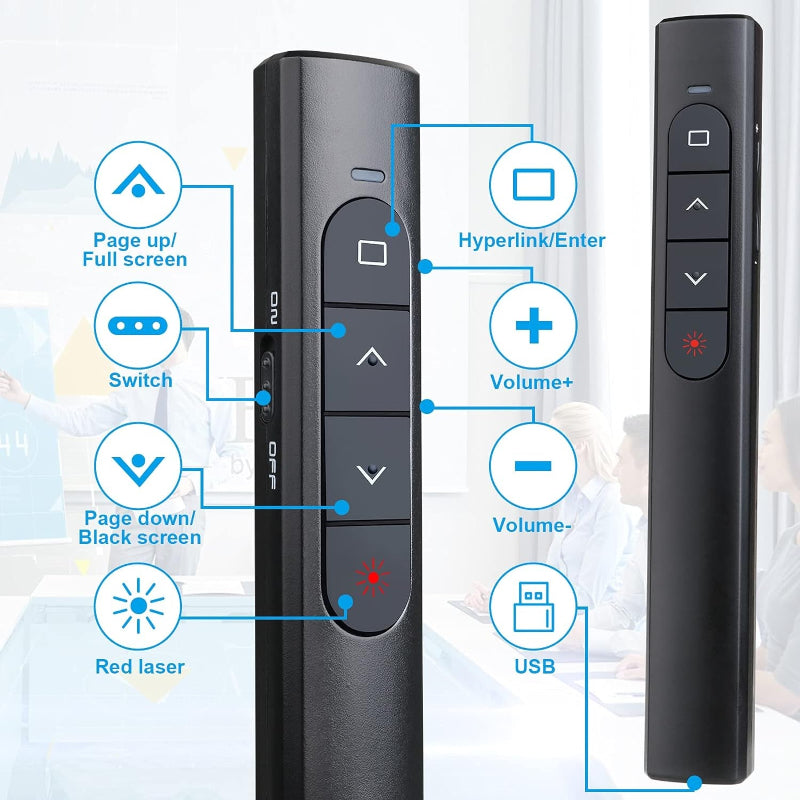 Wireless Presenter Remote, Presentation Clicker with Hyperlink & Volume Remote Control(Battery Included)