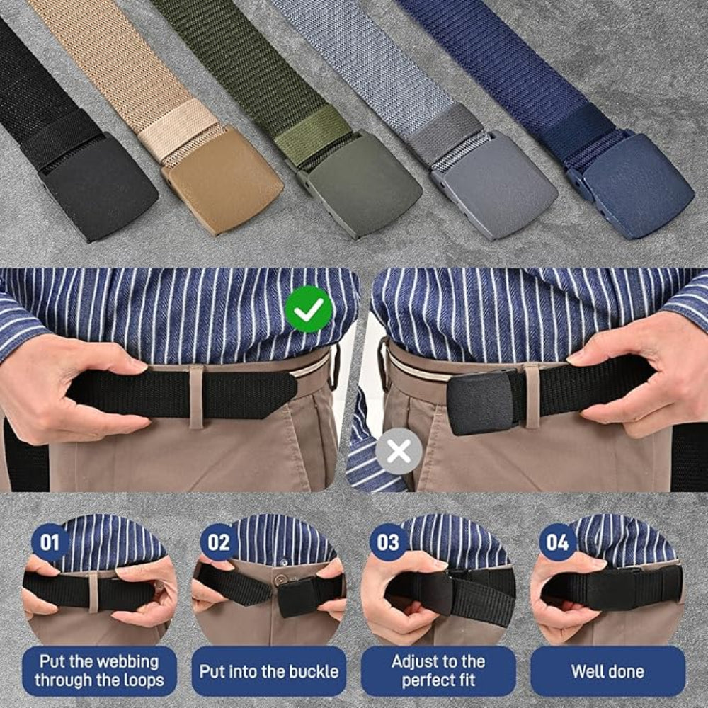 5 - Pack Mens Tactical Nylon Belts - Casual Canvas Military Style - Metal Free Adjustable Waist Belts