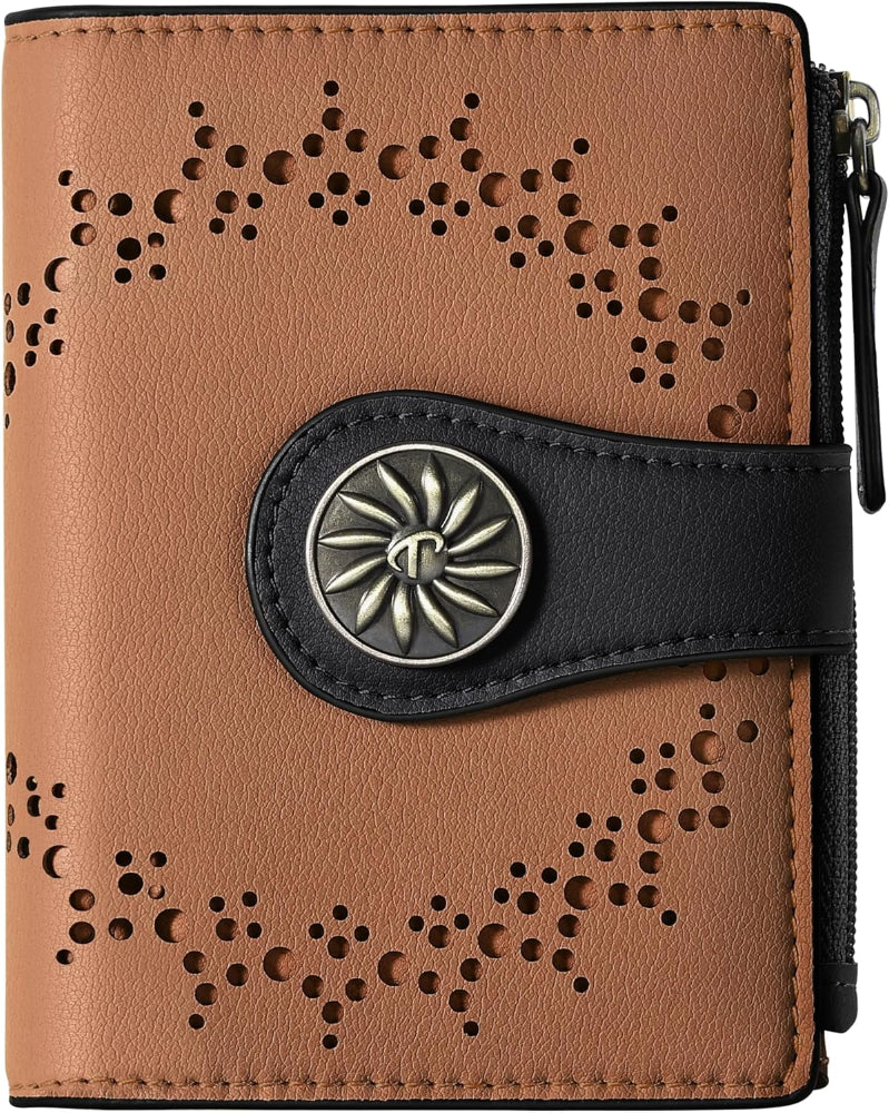 Women's Bifold Wallet – RFID Blocking Leather Card Holder with Zipper Coin Pocket
