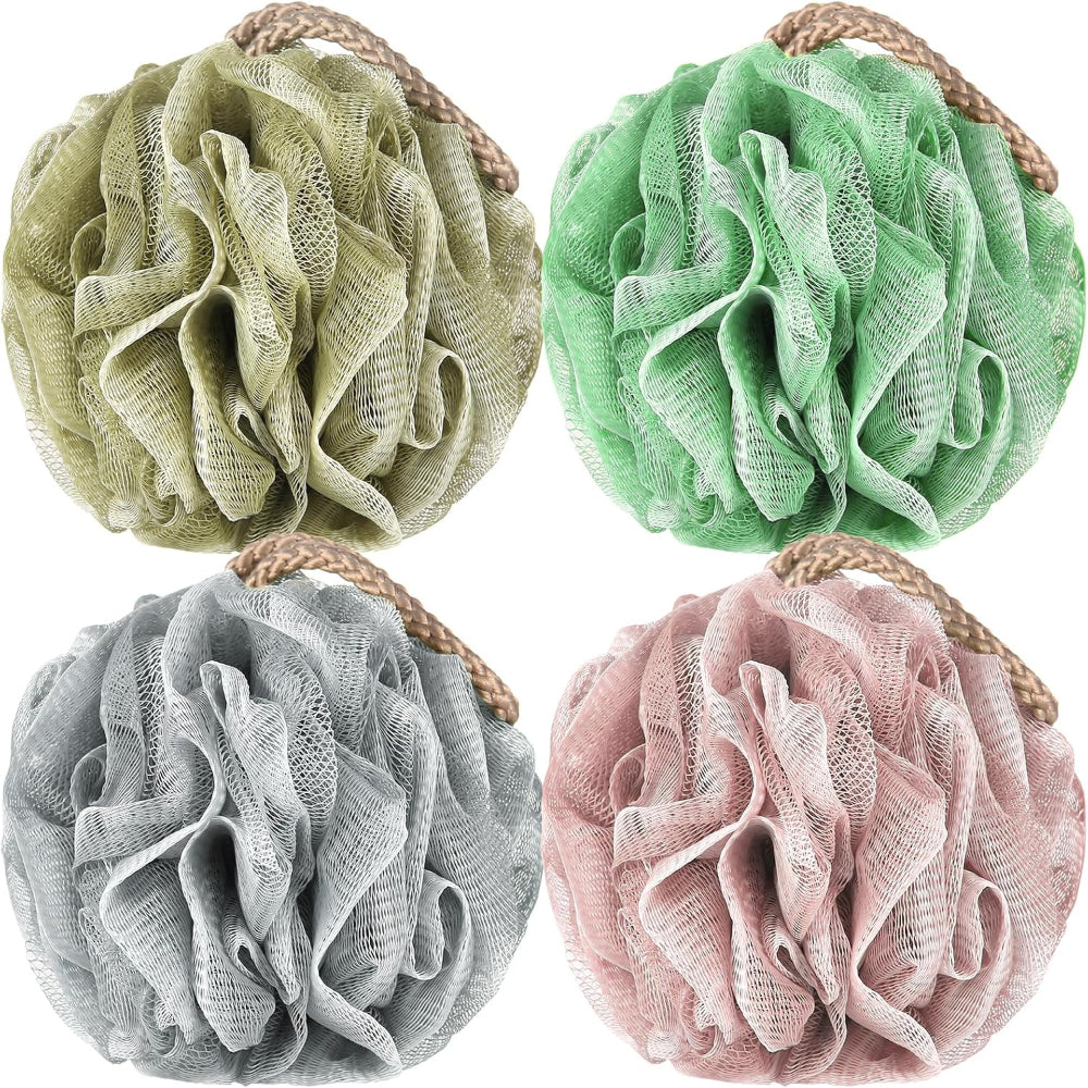 4 Pack Deep Cleansing and Exfoliating Loofah Sponge Bath Puffs ...