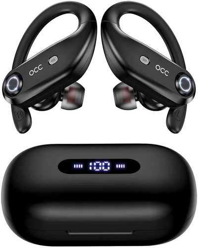 Bluetooth Headphones with 4-Mics, Call Noise Reduction, 64Hrs of Play Time, IPX7 Waterproof Power Bank - Includes Charging Case