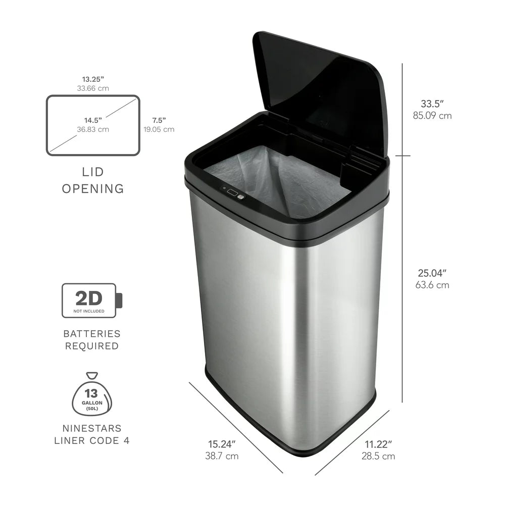 13.2 Gal Motion Sensor Trash Can, Fingerprint-Resistant