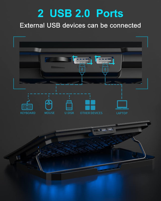 Laptop Cooling Pad with 2 Fans, 5 Height Stands, and 2 USB Ports for 10-15.6" Laptops