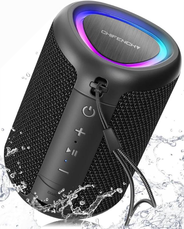 Portable 5.3 Bluetooth Speaker with Lights, Powerful Crystal Clear Sound, IPX5 Waterproof, All Day Playtime