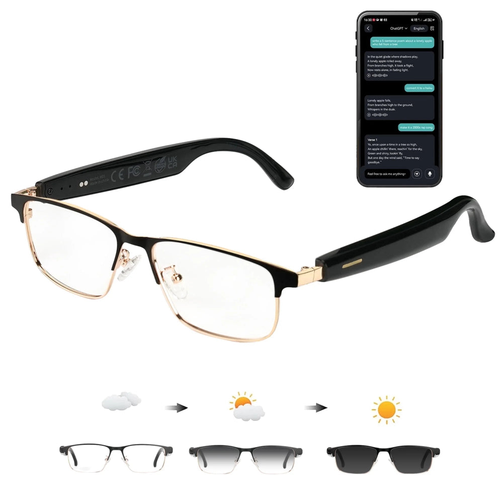 AI Smart Glasses - Bluetooth Audio Translation for Calls and Music - Color Changing and Waterproof