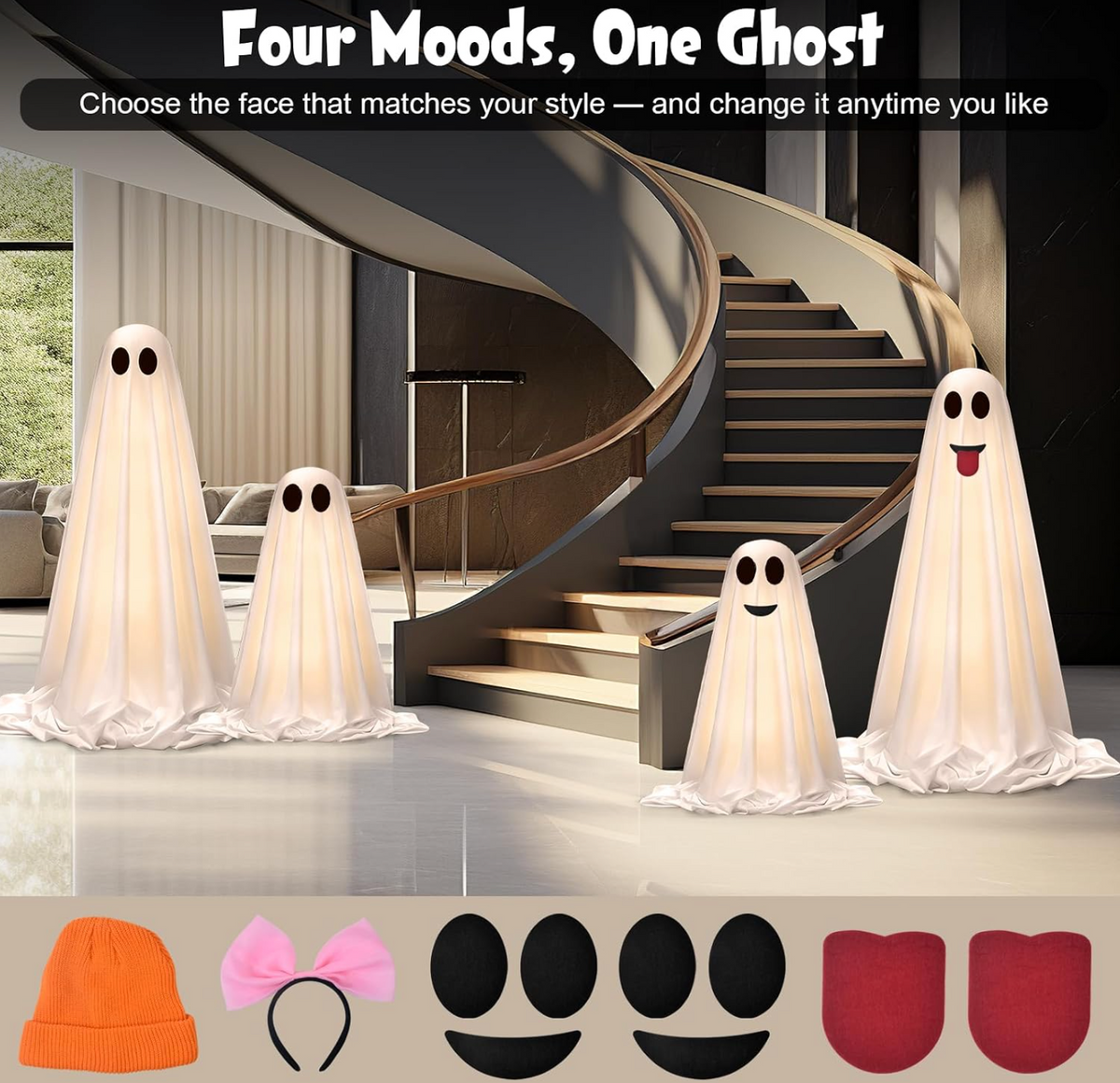 2-pack light-up ghost decorations customizable faces