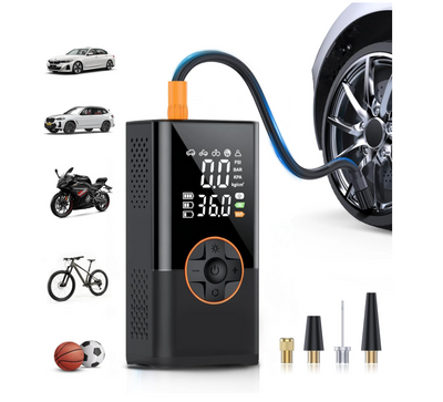Portable digital tire inflator with hose and adapters