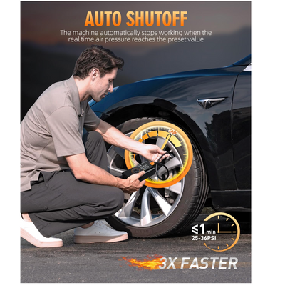 Portable tire inflator auto shutoff feature