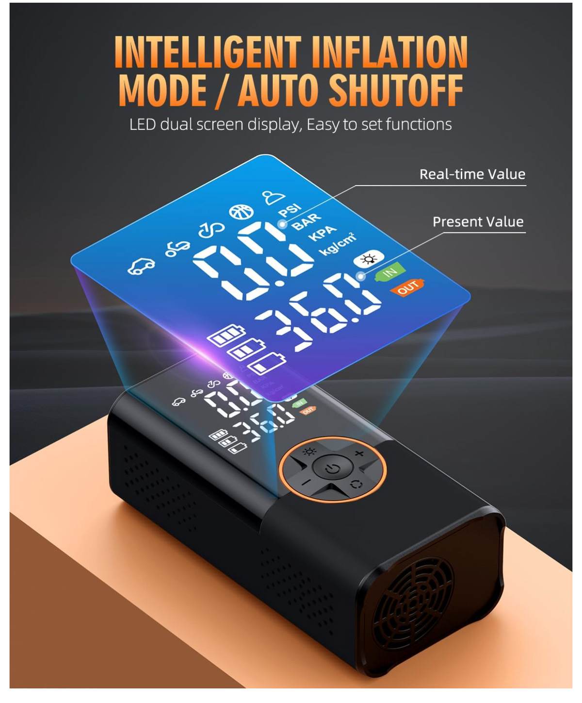 Portable tire inflator digital display and inflation modes