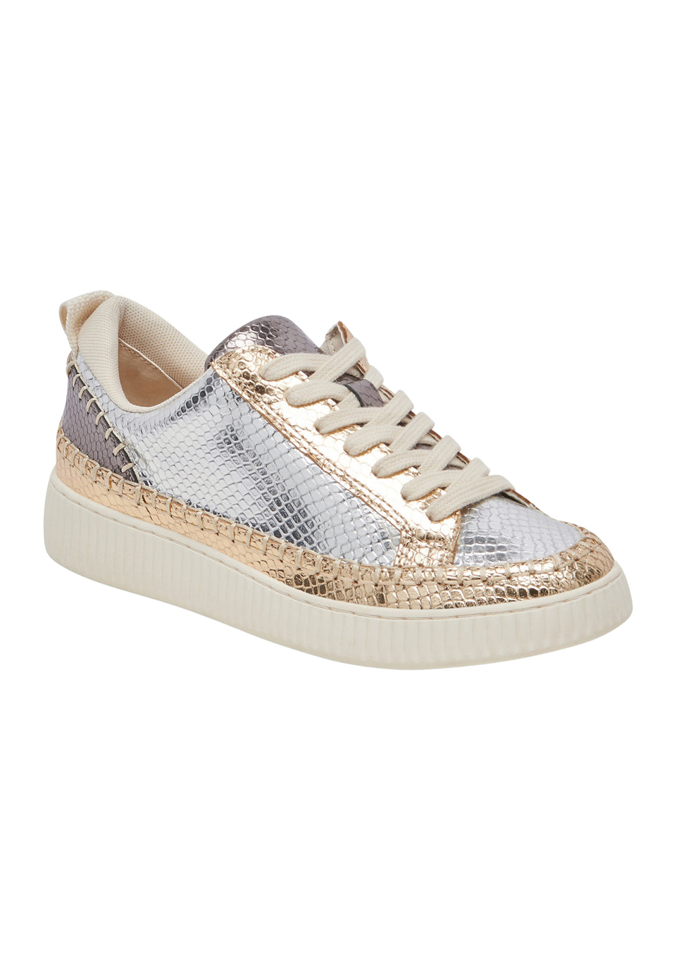 Dolce Vita Women's Nicona Sneaker (Silver/Gold Embossed Leather) Size 12